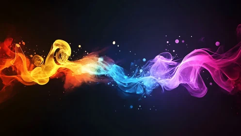 Chromatic energy streams in fluid neon smoke waves.