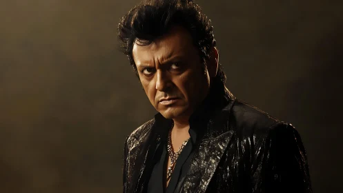 Moody three-quarter studio portrait in dramatic low-key lighting