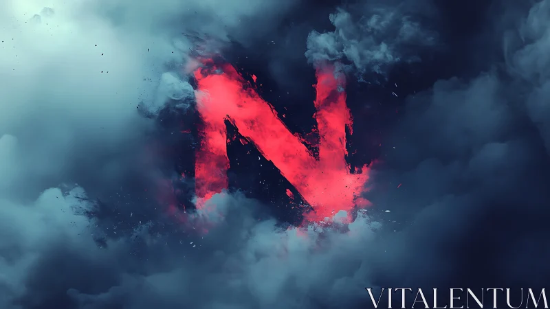 Flaming red letter N tears through stormy digital clouds