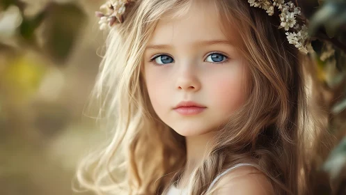 Young girl with blue eyes in soft natural light setting.