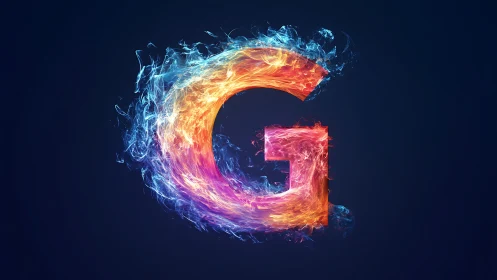 Chromatic fiery letter G with swirling plasma energy halo