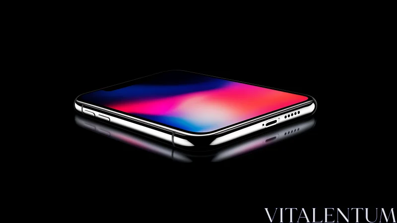 Sleek smartphone with vibrant gradient display glowing against darkness.