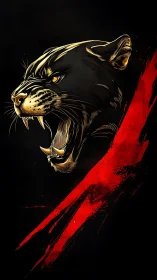 Snarling panther portrait intersects with dynamic red slash