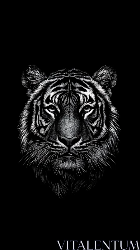Majestic tiger portrait glows softly against deep black