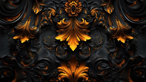 Baroque metallic foliage relief renders molten gold arabesques