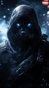 Midnight rogue in a neon blizzard of blue-eyed shadow.