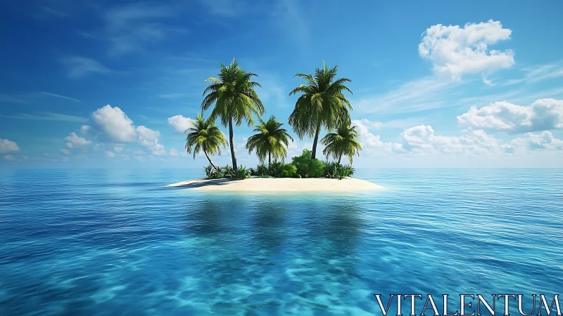 Tropical Island Paradise with Palm Trees and Clear Azure Ocean.