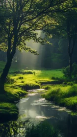 Sunlit forest stream invites quiet moments of gentle peace