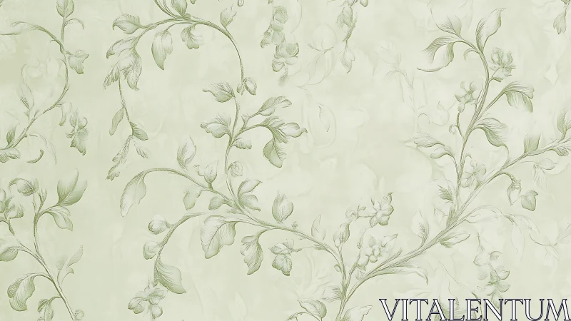 Pale green floral wallpaper pattern with fine botanical vines