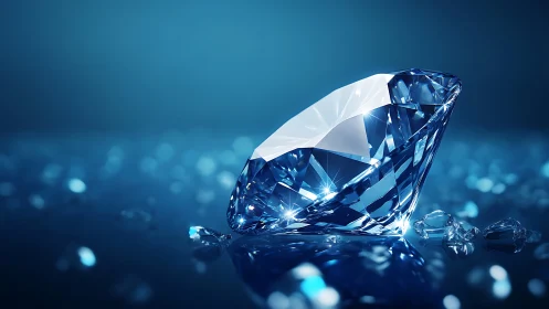 Midnight diamond resting in a sea of cool blue light.