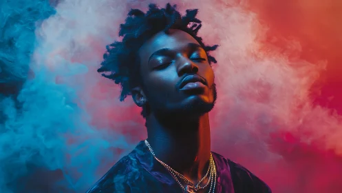 Neon dreams cradle a calm soul inside swirling color smoke