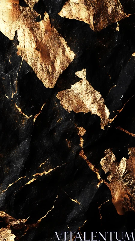 Gold foil shards over deep black stone texture background.