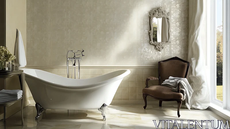 Elegant clawfoot bathtub in bright classic bathroom interior.