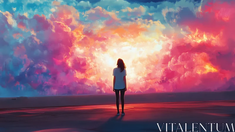 Solitary figure observes hyper-saturated auroral cloud horizon