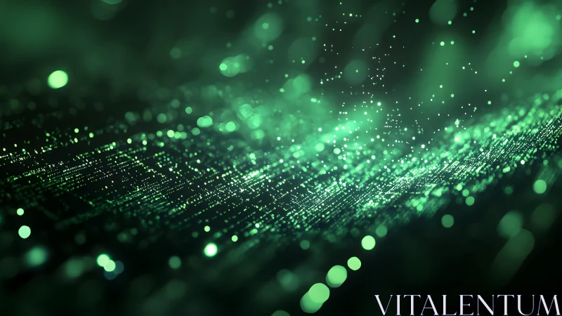 Abstract digital green matrix with glowing particles, futuristic style.