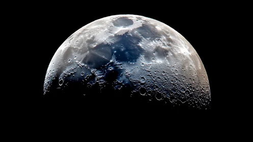 Telescopic view isolates lunar near side in sharp relief