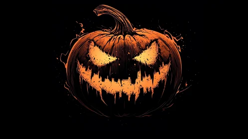 Fiery Halloween pumpkin grins boldly in the dark night