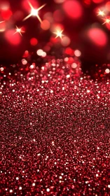 Red glitter surface with bokeh lights in soft focus.