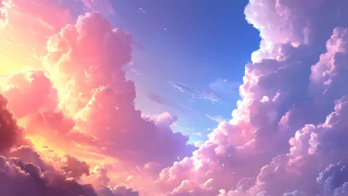 Radiant sunset clouds frame luminous open sky portal