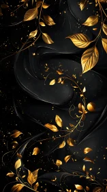 Digital painting of luminous gold foliage on black ground.