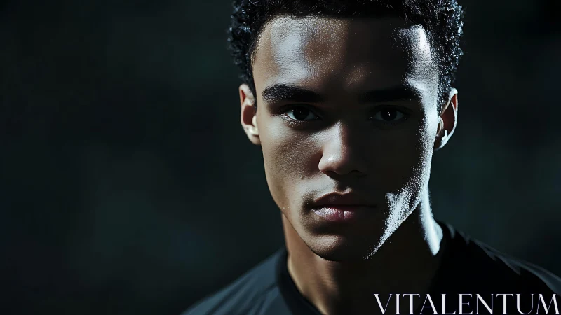 Quiet strength in the spotlight of a shadowed portrait.