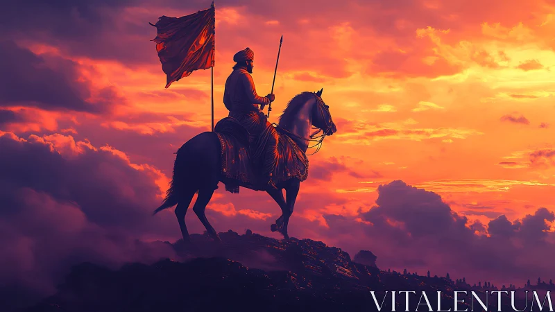 Mounted warrior silhouette studies atmospheric backlit sunset glow