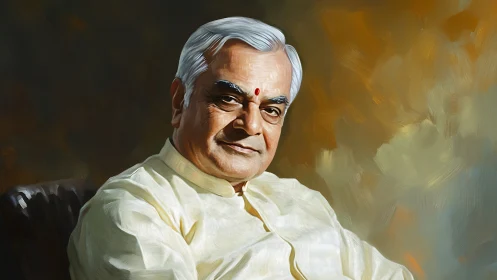 Elderly Indian gentleman portrait in kurta, warm bokeh background