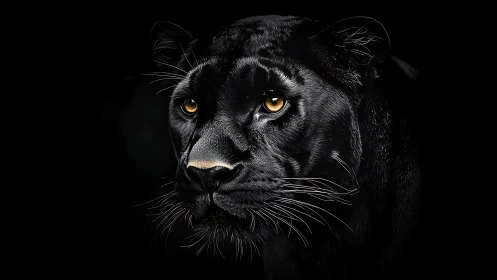 Black Panther Portrait: High-Contrast Feline Against Void