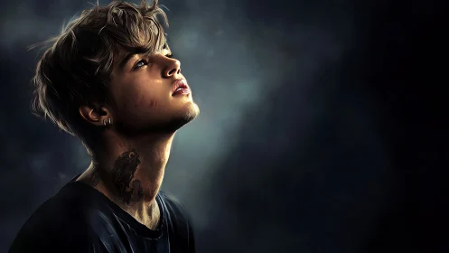 Soft light catches a thoughtful young man lost in wonder.