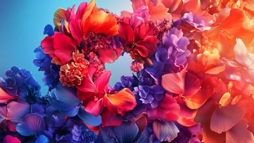 Vibrant Floral Arrangement with Gradient Petals Against Blue Sky.