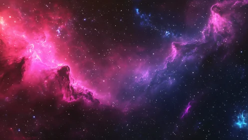 Nebula with pink and blue gases in deep star field.