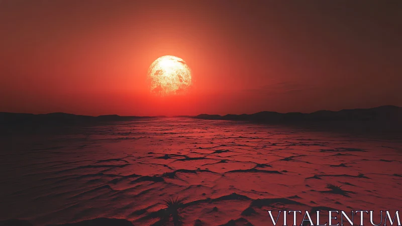 Alien red desert under oversized sun rendered in digital art