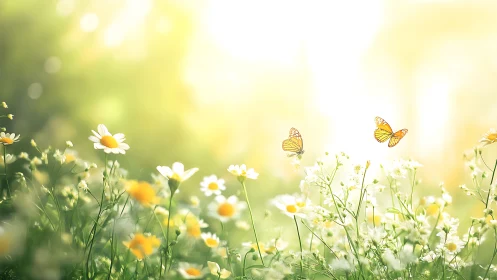 Soft sunlight, gentle butterflies, and a meadow in bloom.