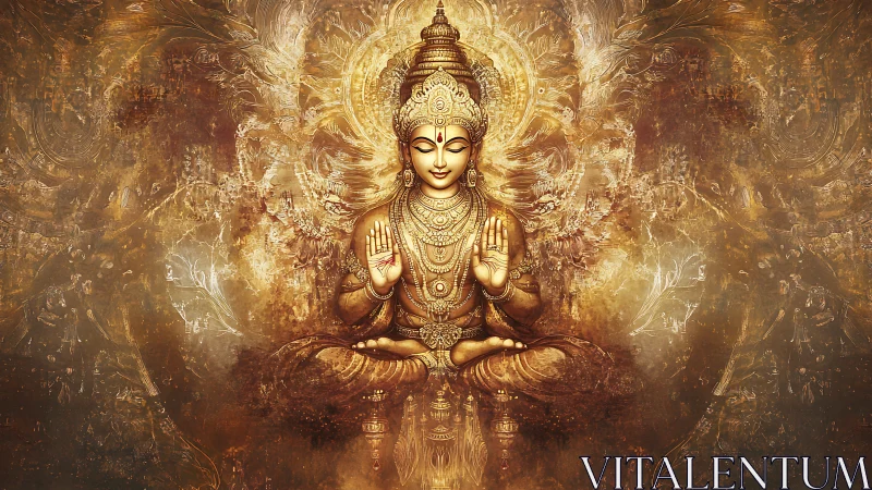 Golden celestial deity in radiant meditative stillness.
