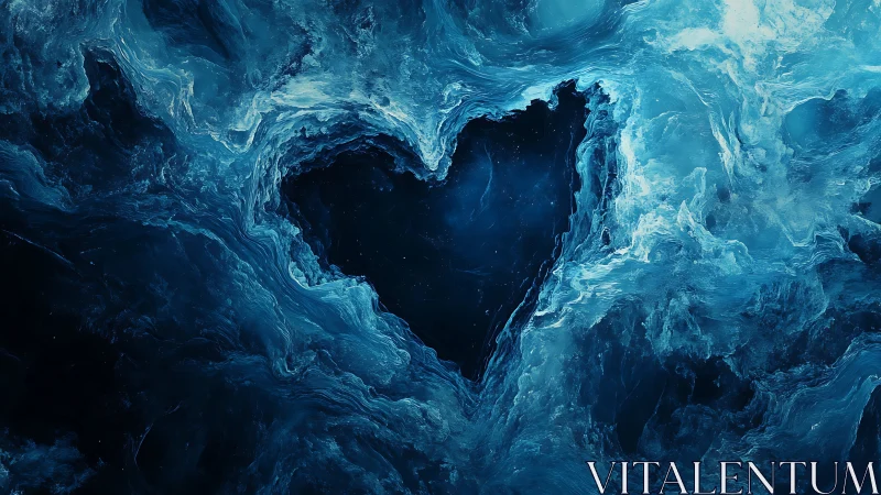 Heart-Shaped Ice Cave Portal in Deep Blue.