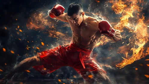 Explosive Combat: Dynamic Kickboxing in Pyrotechnic Setting.