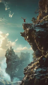 Cliff-edge stag heralds dawn above roaring turquoise seas