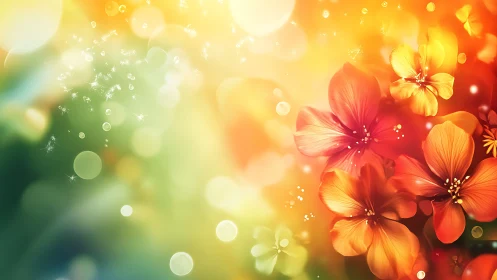 Red Flowers Bloom Against Luminous Gradient Background.