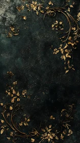 Oxidized teal field with gilded baroque botanical filigree.