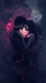 Luminescent Hearts Merge Where Shadow Kisses Radiant Fire