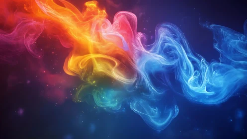 Multicolor volumetric light plumes in nebulous dark gradient field.