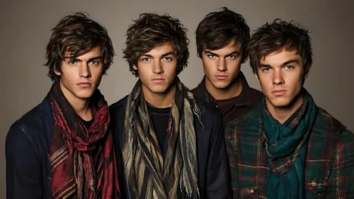 Four stylish young men share a calm, confident portrait