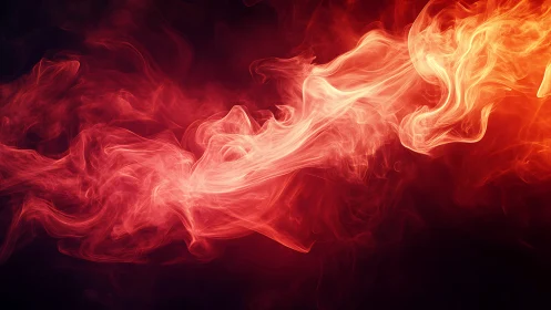 Luminous Red Smoke Flow Against Darkness Creates Dynamic Energy