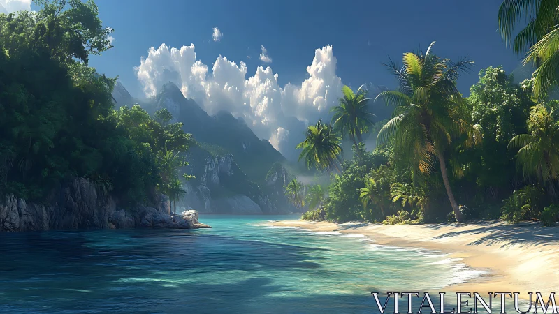 Tropical Lagoon With Vertical Limestone Cliffs Beneath Cumulus Cloud Formation