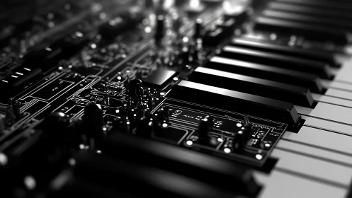 Circuit keys composing a chrome lit symphony of machines.