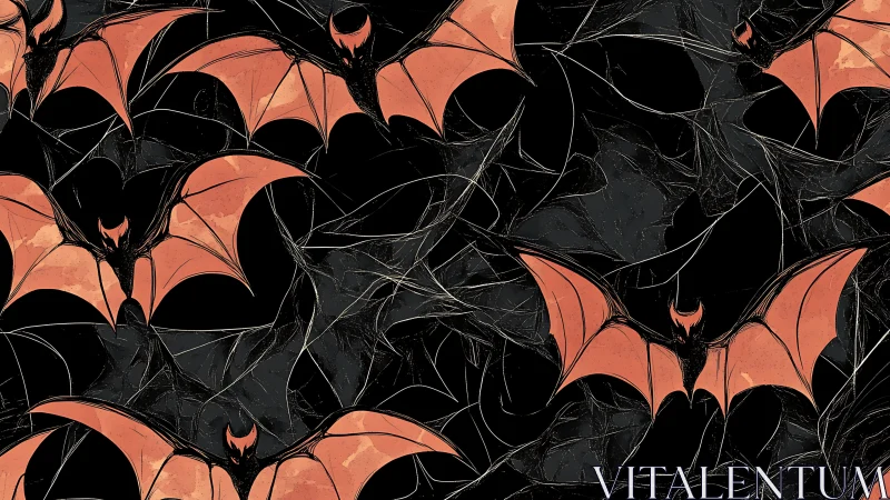 Orange stylized bats form dense repeating pattern on black