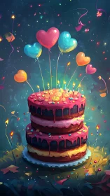 Luminescent Celebration Cake: Three-Tier Digital Confection.