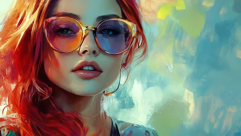 Chromatic daydream girl in neon sunglasses and wild color haze.