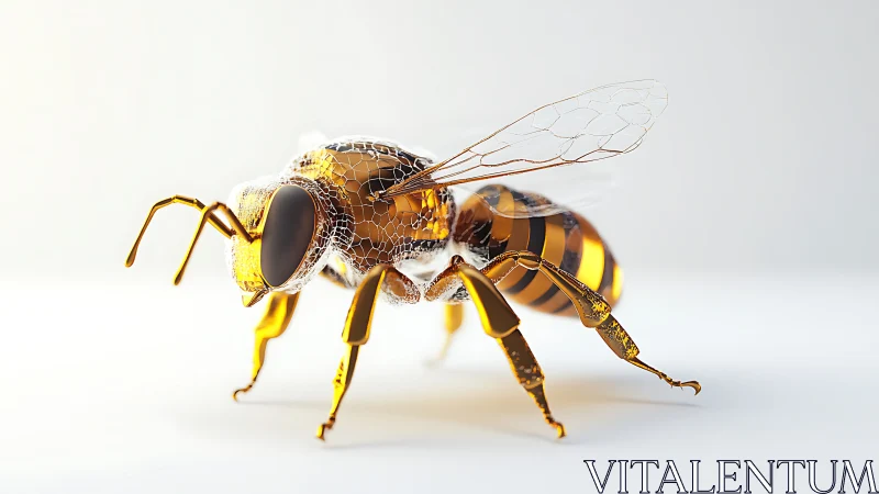 Golden glasslike bee sculpture glows in soft white light