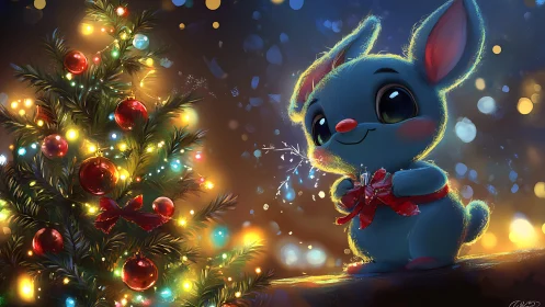Little blue bunny shares a cozy, sparkling Christmas wish